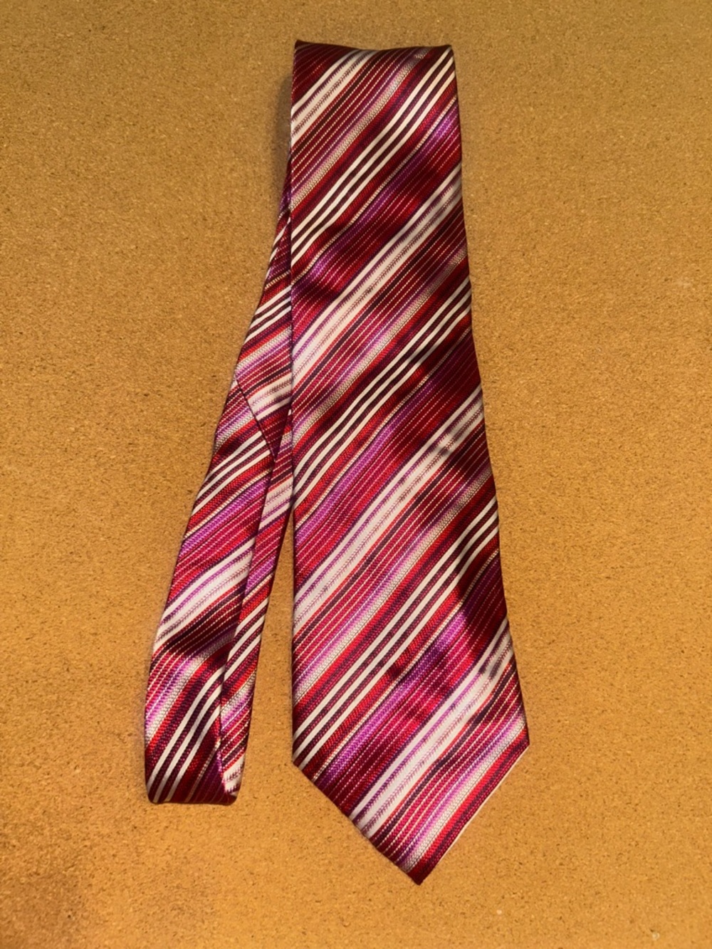 Men's Striped Burgundy and Pink Silk Tie - Unbranded